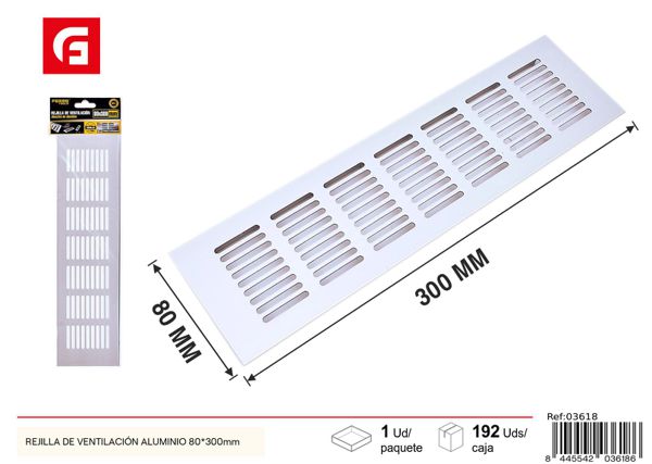 Rejilla de ventilación aluminio 80x300mm