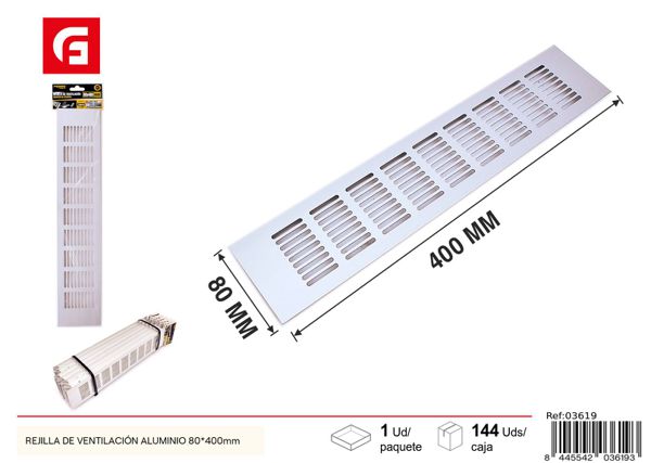 Rejilla de ventilación aluminio 80x400mm para ventilación