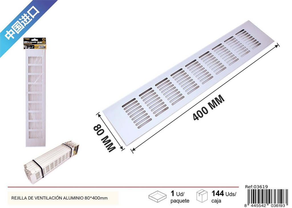 Rejilla de ventilación aluminio 80x400mm para ventilación