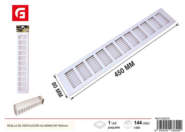 Rejilla de ventilación de aluminio plateado 1.2mm 80x450mm