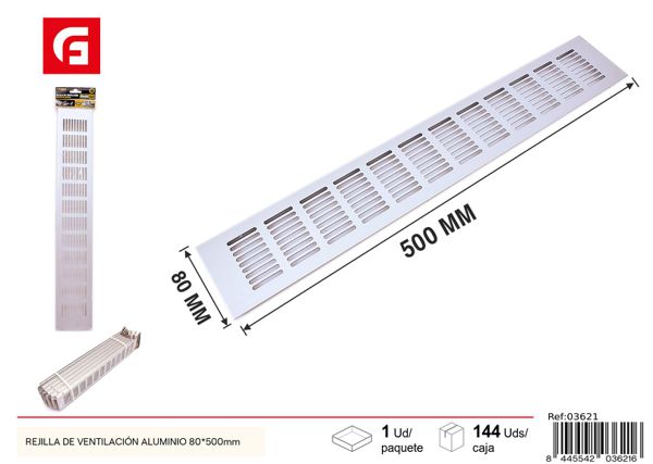 Rejilla de ventilación de aluminio 80x500mm para baños y cocinas