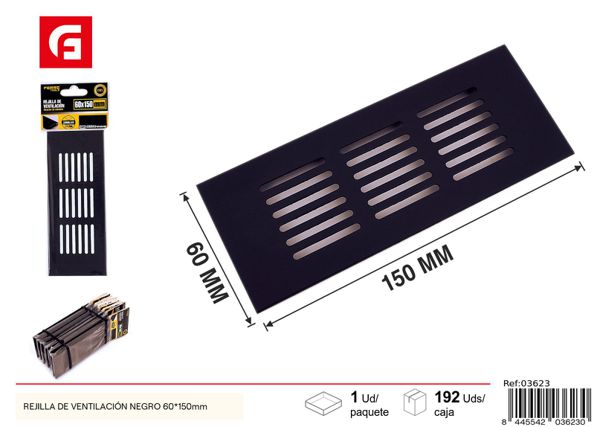 Rejilla de ventilación negro 60x150mm para baños y sanitarios