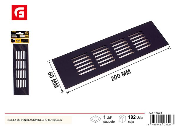 Rejilla de ventilación negra 60x200mm