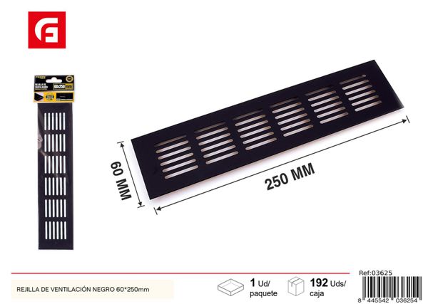 Rejilla de ventilación negra 60x250mm para baño