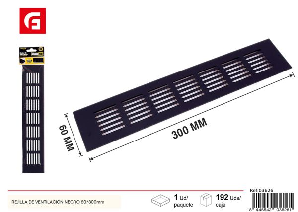 Rejilla de ventilación negro 60x300mm para baños y cocinas