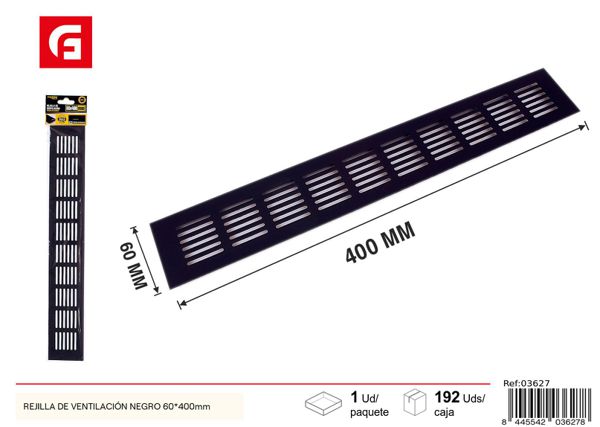 Rejilla de ventilación negro 60x400mm para baño y cocina