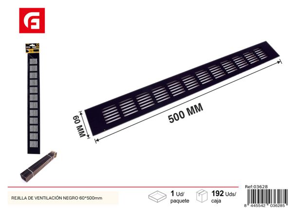 Rejilla de ventilación negra 60x500mm para aireación