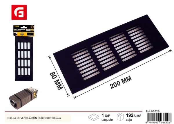 Rejilla de ventilación negra 80x200mm