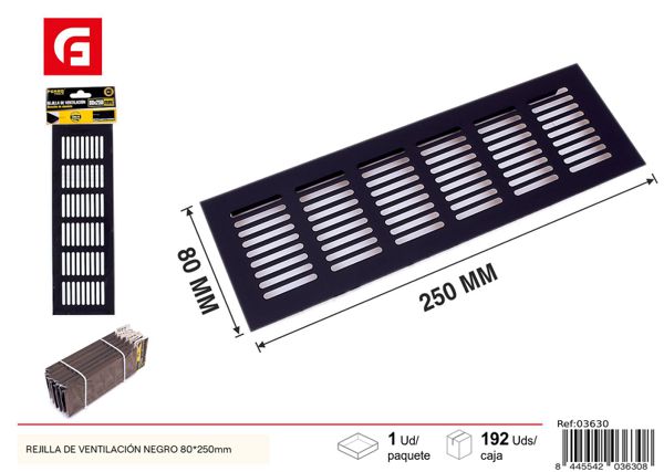 Rejilla de ventilación negra 80x250mm