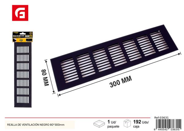 Rejilla de ventilación negro 80x300mm para baño y sanitarios