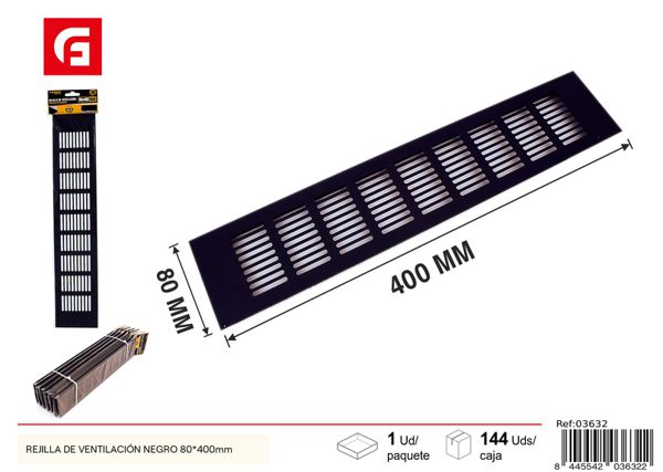 Rejilla de ventilación negra 80x400mm para ventilación eficiente