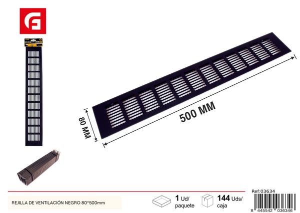 Rejilla de ventilación negra de aluminio 80x500mm