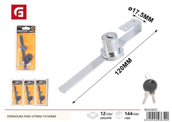 Cerradura para vitrina con llave 11x140mm para seguridad