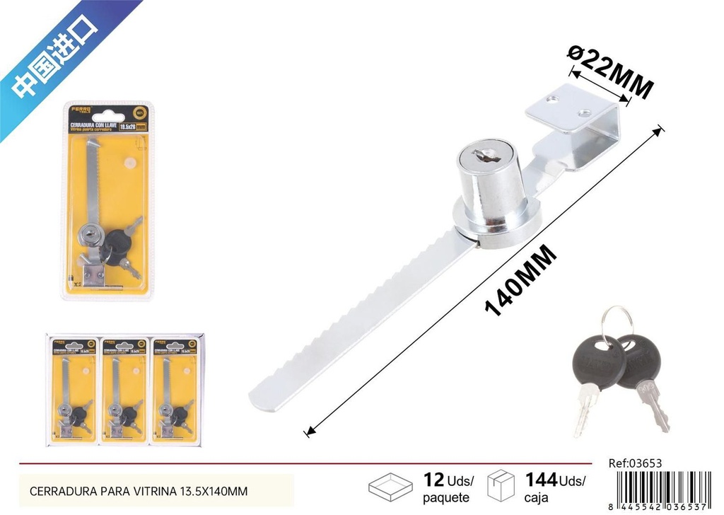 Cerradura para vitrina con llave 13.5 x 140 mm - Ferretería y accesorios