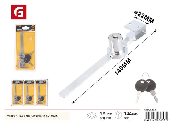 Cerradura para vitrina con llave 13.5x140mm de zinc