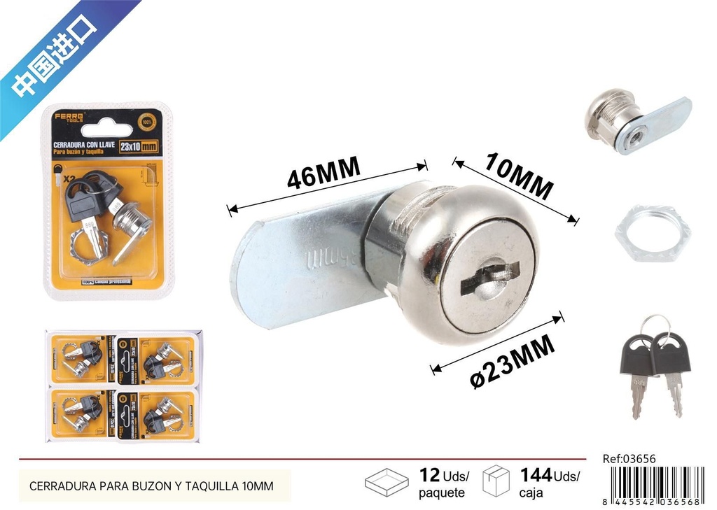 Cerradura para buzón y taquilla 10mm - Accesorios de ferretería
