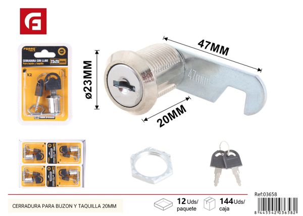 Cerradura para buzón y taquilla con llave 20mm