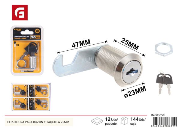 Cerradura para buzón y taquilla 25mm con llave