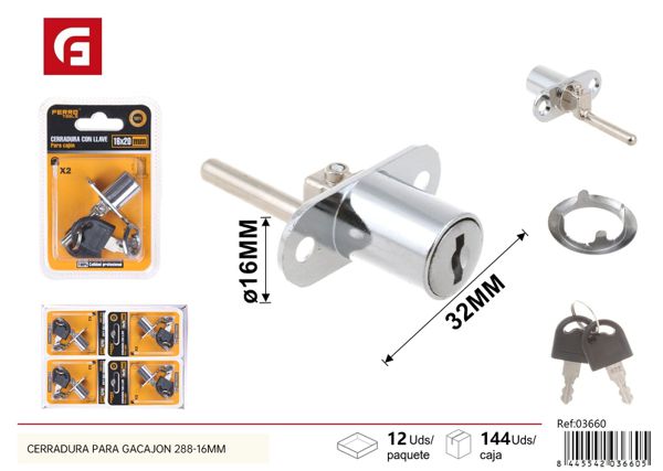 Cerradura para cajón con llave 288-16mm