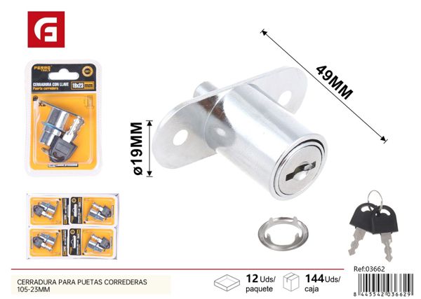 Cerradura para puertas correderas c/llave 105-23mm para muebles