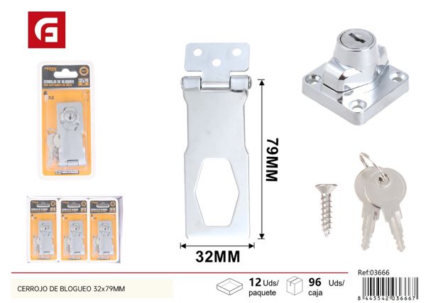 Cerrojo de bloqueo plata con llave 32x79mm para seguridad y puertas