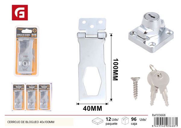 Cerrojo de bloqueo con llave 40x100mm plata