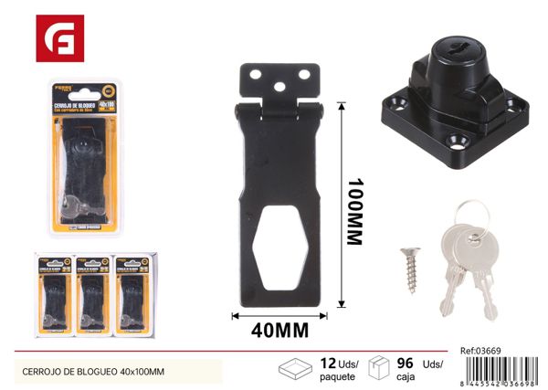 Cerrojo de bloqueo negro con llave 40x100mm para puertas