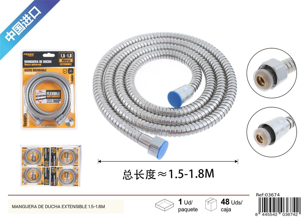 Manguera de ducha extensible 1.5-1.8m - Accesorios de baño