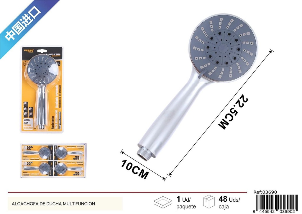 Alcachofa de ducha gris de cinco funciones - Accesorios de baño