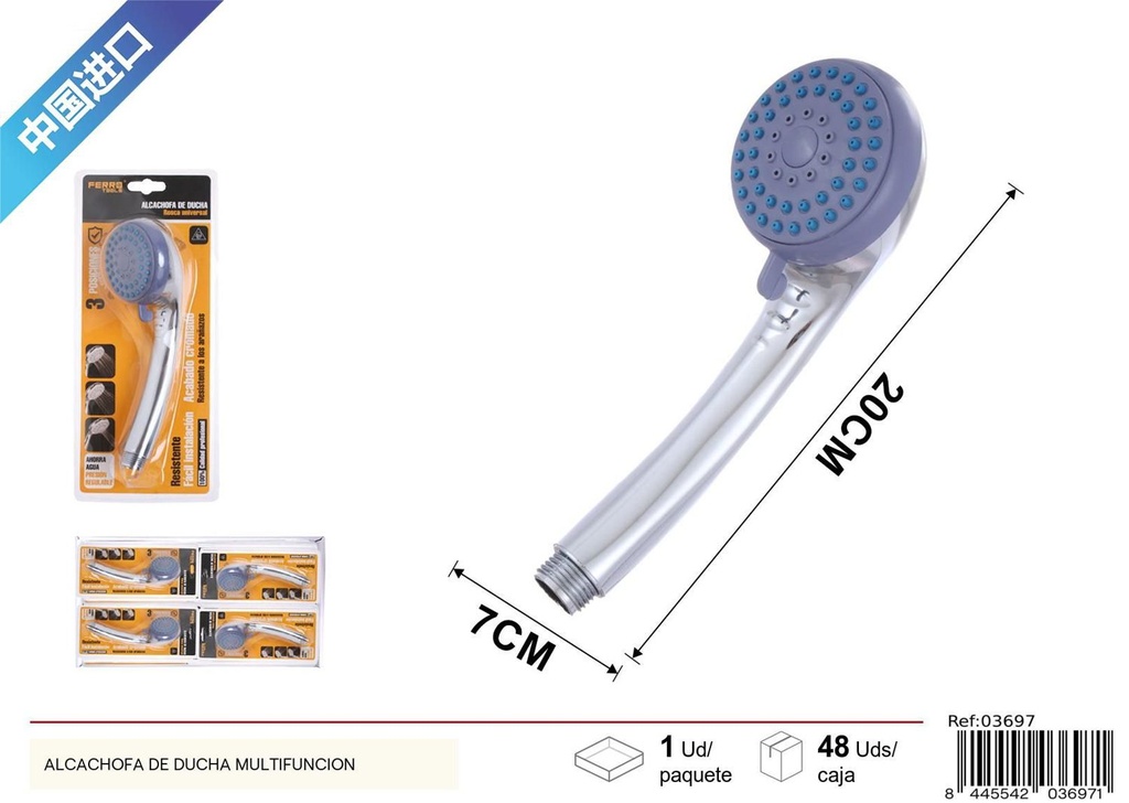 Alcachofa de ducha de tres funciones para baño