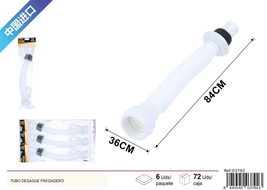 Tubo de desagüe con sello de goma 1 - 1/2 a 1 - 1/4 (blanco) - Accesorios de ferretería