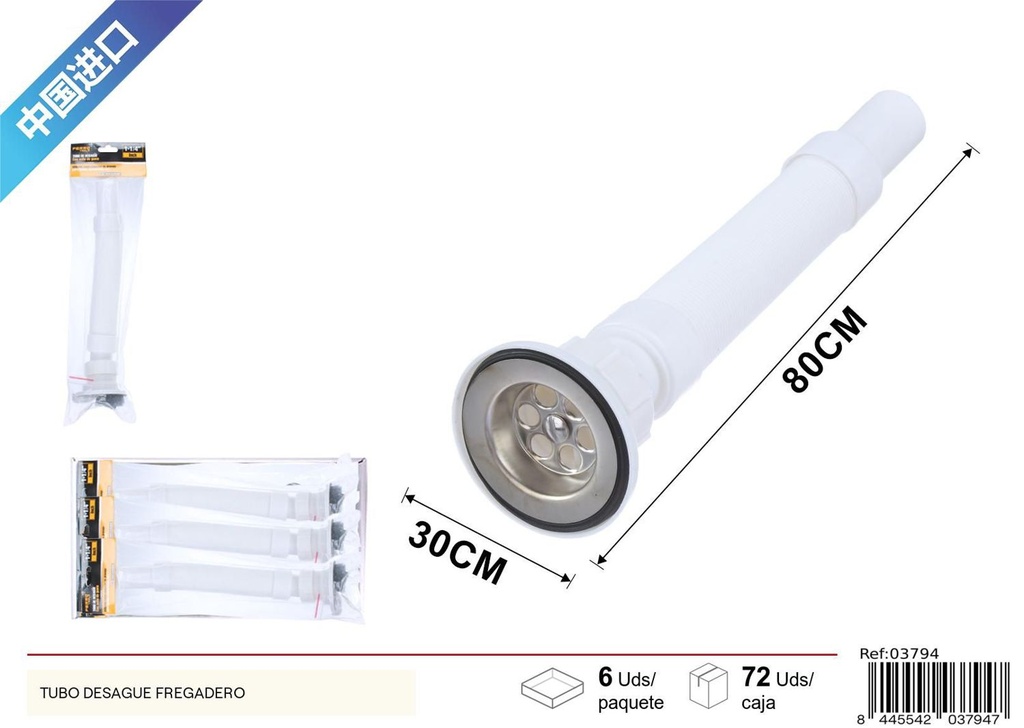 Tubo de desagüe con sello de goma de 1-1/4 - Accesorios de fontanería y baño