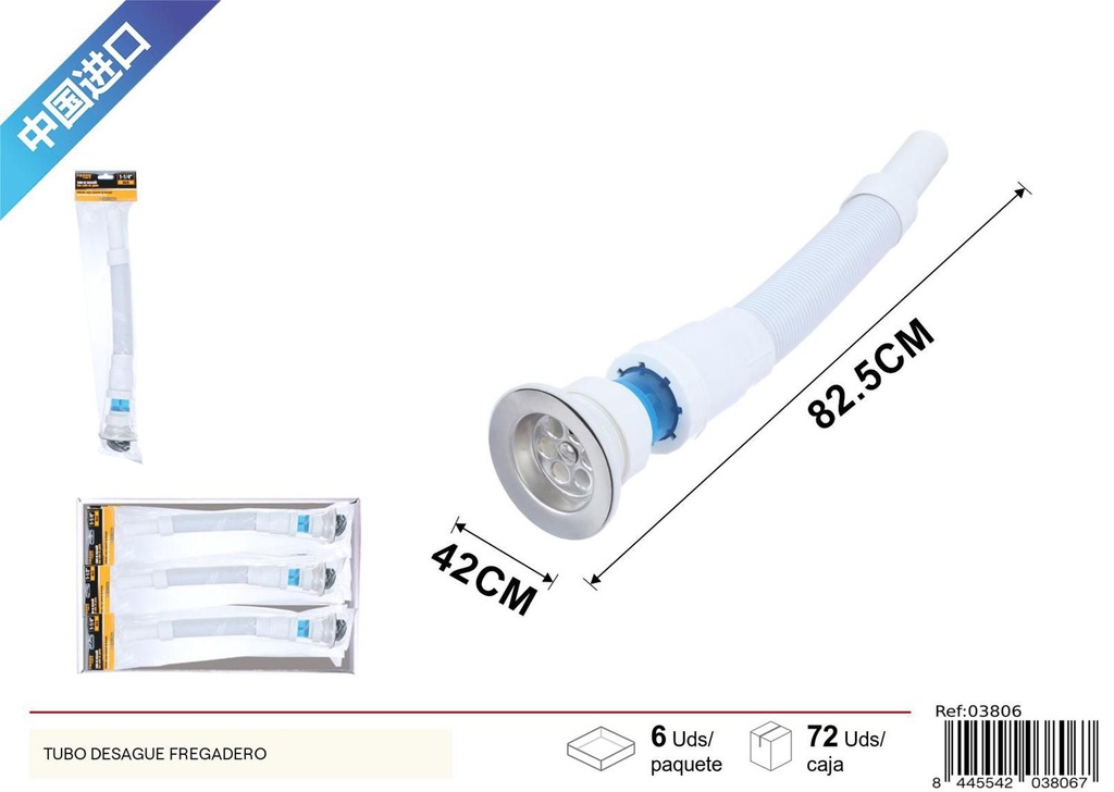 Tubo de desagüe con sello de goma 1-1/4 para fontanería