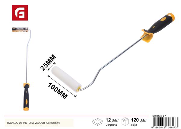 Rodillo de pintura velour 10x45cm (4 pulgadas) para bricolaje