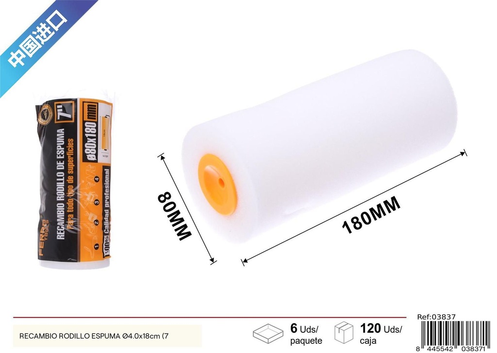 Recambio rodillo espuma Ø4.0x18cm (7´´) para pintura