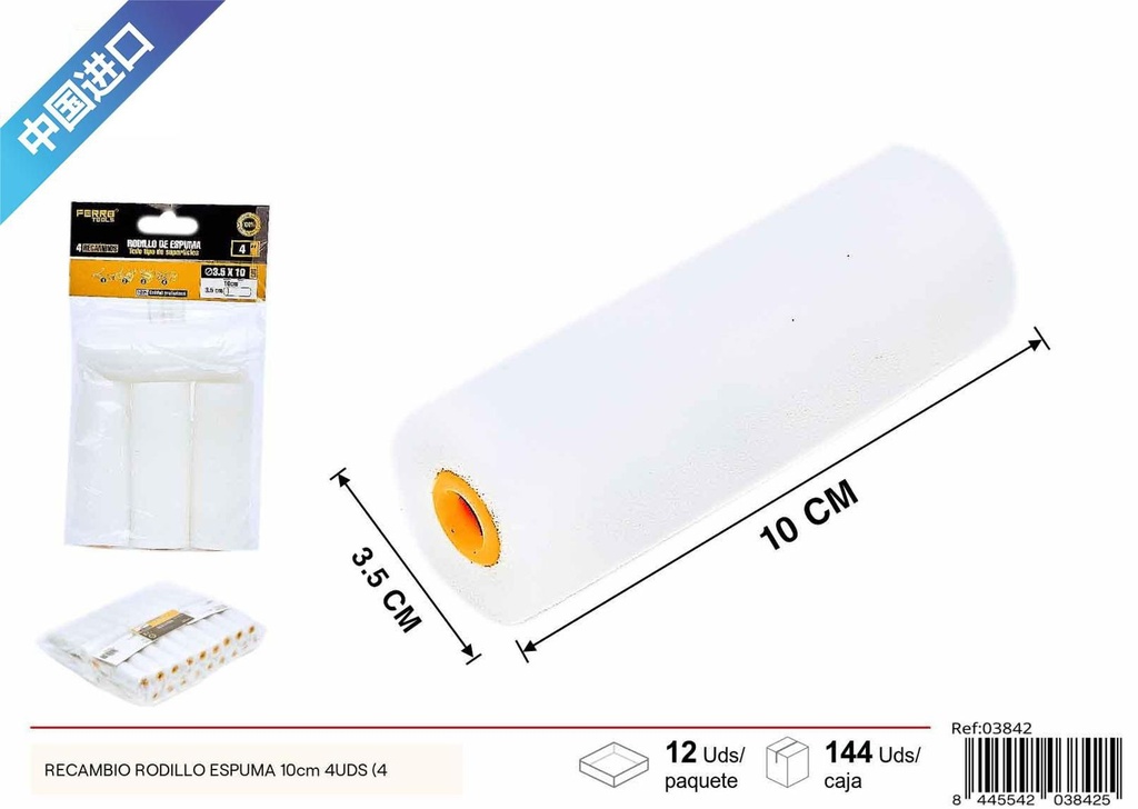 Recambio rodillo espuma 10cm 4uds - Artículos de pintura y rodillos