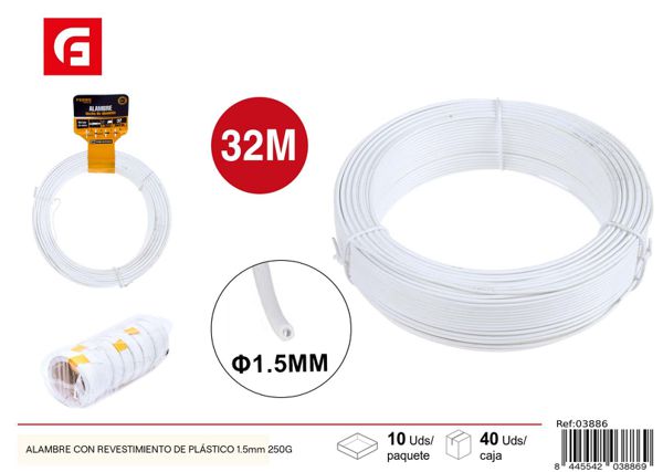 Alambre con revestimiento de plástico blanco 1.5mm 250g para manualidades y bricolaje