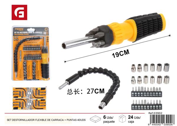 Set de destornillador flexible de carraca + puntas 40uds