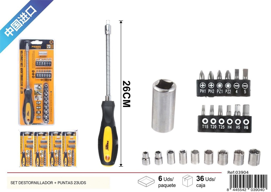 Set destornillador + puntas 23pcs para bricolaje