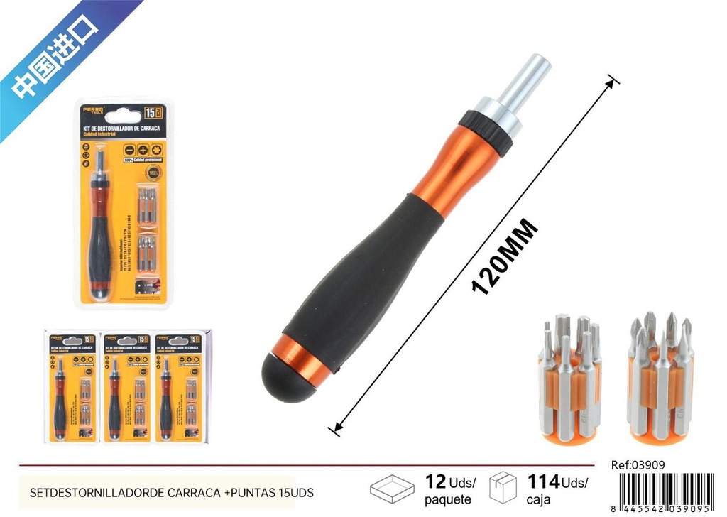 Set destornillador de carraca + puntas 15uds