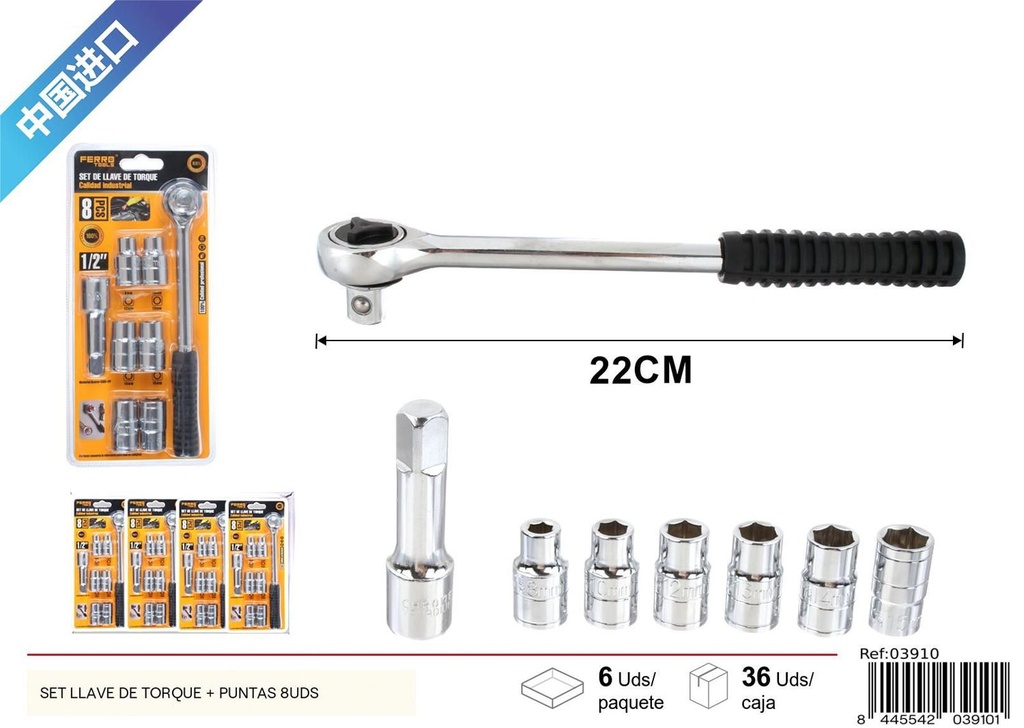 Set llave de torque con puntas 8uds para mecánica y bricolaje