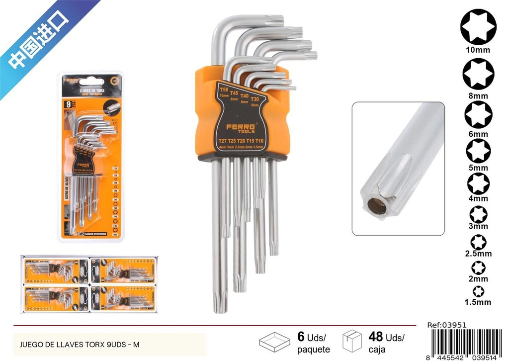 Juego de llaves Torx 9uds - M