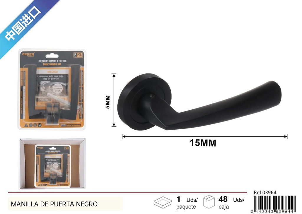Manilla de puerta cuadrada negra de 50 mm - Accesorios para puertas