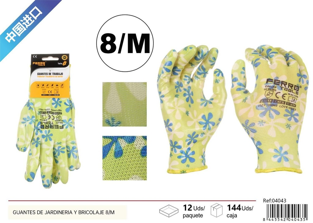 Guantes de jardinería y bricolaje 8/M grado A 32G GN+FP