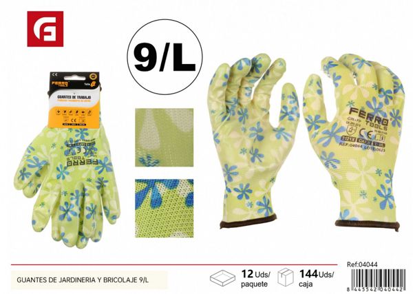 Guantes de jardinería y bricolaje 9/L verdes con estampado para trabajo