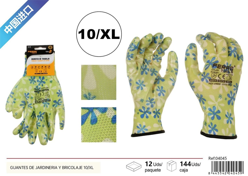 Guantes de jardinería y bricolaje 10/XL grado A 39g GN+FP para protección y trabajo