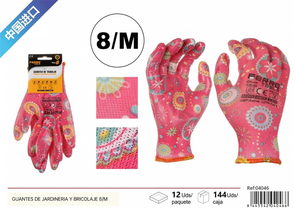 Guantes de jardinería y bricolaje talla 8 rojo