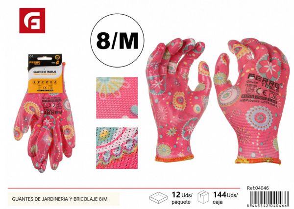 Guantes de jardinería y bricolaje talla 8 rojo