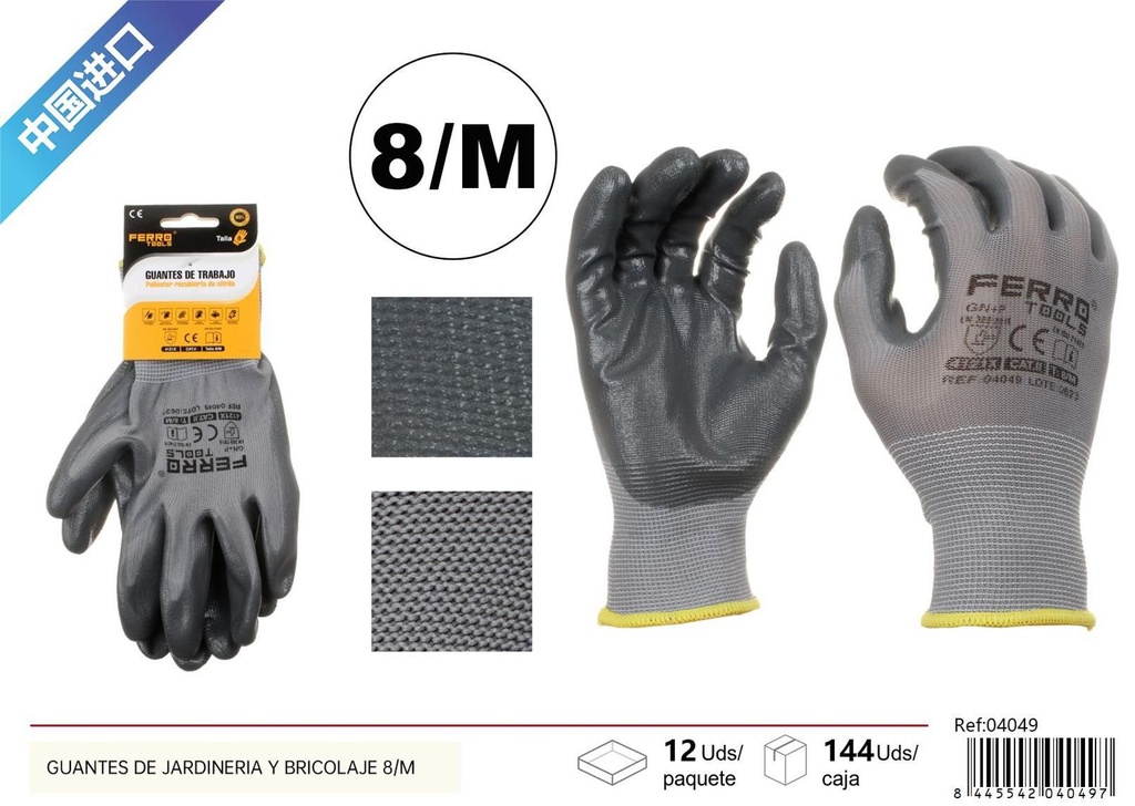 Guantes de jardinería y bricolaje 8/M GN+P para protección