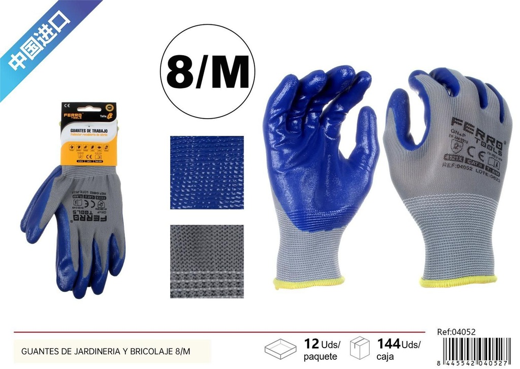 Guantes de jardinería y bricolaje 8/M GN+P para protección de manos